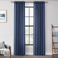 Navy Blue Curtains 84 inch Length for Bedroom Back Tab Light Filtering Semi Sheer Blue Living Room Curtains Linen Cotton Textured Indigo Blue Drapery Panel Modern Aesthetic Decor 42" Wx84 L