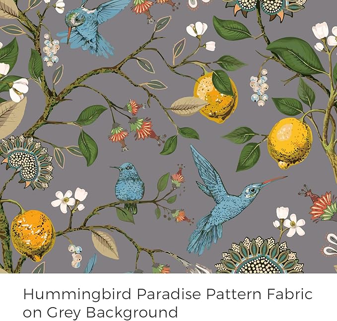 Topfinel 54 Inches Long Short Grey Blackout Curtains for Cafe Kitchen, Grommet Room Darkening Luxury Floral Lemon Hummingbird Patterned Waverly Colorful Drapes for Living Room Bedroom