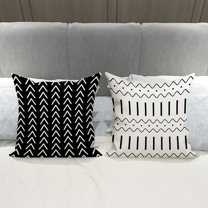 YCOLL Pillow Covers 16x16 Set of 4, Modern Sofa Throw Pillow Cover, Decorative Outdoor Linen Fabric Pillow Case for Couch Bed Car, Black