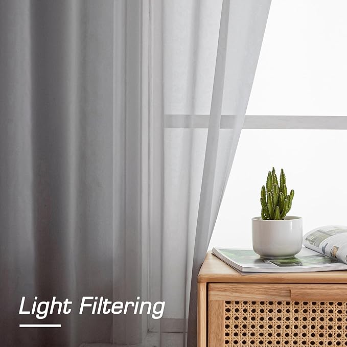 Aiyufeng 2 Pack: Basic Grey Sheer Curtain Drapes for Living Room 108 Inch Length 2 Panels, Light Filtering Voile Drapes for Bedroom, Patio, Sliding Door, Each 40" W x 108" L