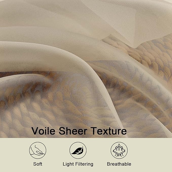 Extra Long Sheer Taupe Curtains for Bedroom Living Room 108 Inches Long 2 Panels Set, Solid Soft Light Filtering Rod Pocket Sheer Window Curtains, Taupe, Each 42" Wx108 L Inch