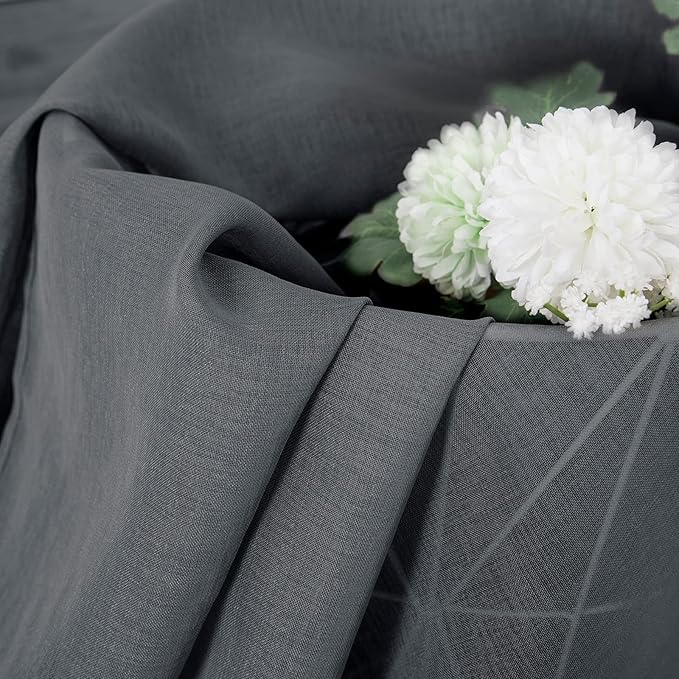 Tollpiz Short Sheer Curtain Linen Textured Living Room Curtains Sheer Light Filtering Rod Pocket Voile Curtain for Bedroom, 42 x 54 inches Long, Dark Grey, Set of 2 Panels