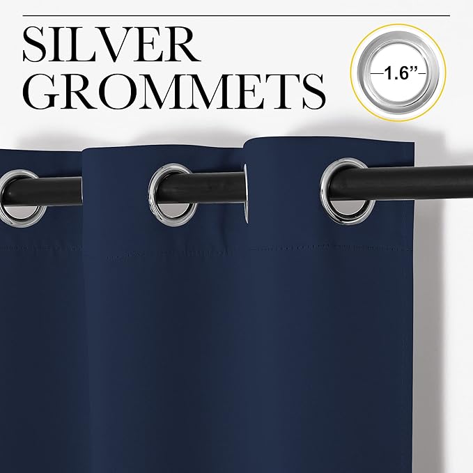 NICETOWN Blackout Curtain Panels for Bedroom, 2 Panels, W52 x L60-inch, Navy, Thermal Insulated Grommet Top Blackout Draperies and Drapes for Basement
