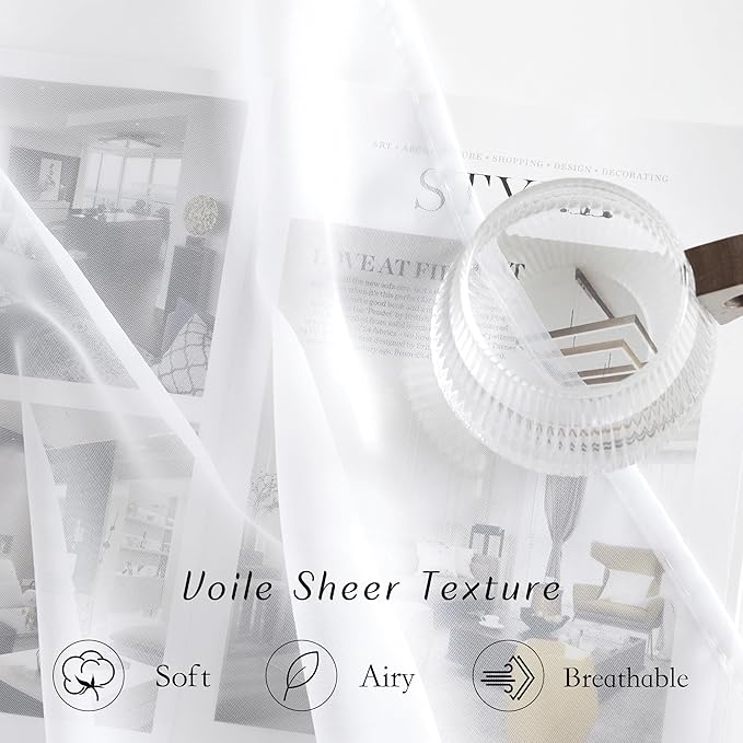 NICETOWN White Sheer Curtains 80 inches Long for Doorway, Grommet Voile Sheer with Light Filtering Window Treatments Elegant Door Curtains for Nursery/Bedroom, W42 x L80, 2 Panels