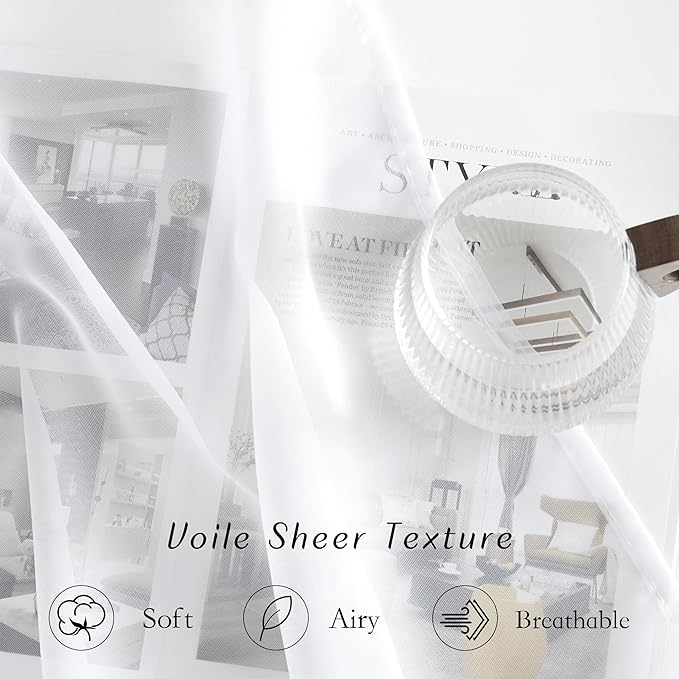 NICETOWN Bedroom Sheer Curtains 54 inch Length - Grommet Top Voile Textured Window Curtains Light and Airy Drapes for Cafe/Loft/Nursery (W54 x L54, 1 Pair, White)