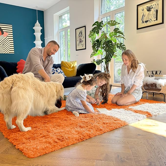 OLANLY 5x7 Machine Washable Large Area Rugs for Living Room, Bedroom, Soft Fluffy Shaggy Bedside Rug, Indoor Floor Carpet for Kids Girls and Boys, Dorms, Home Decor Aesthetic, Orange