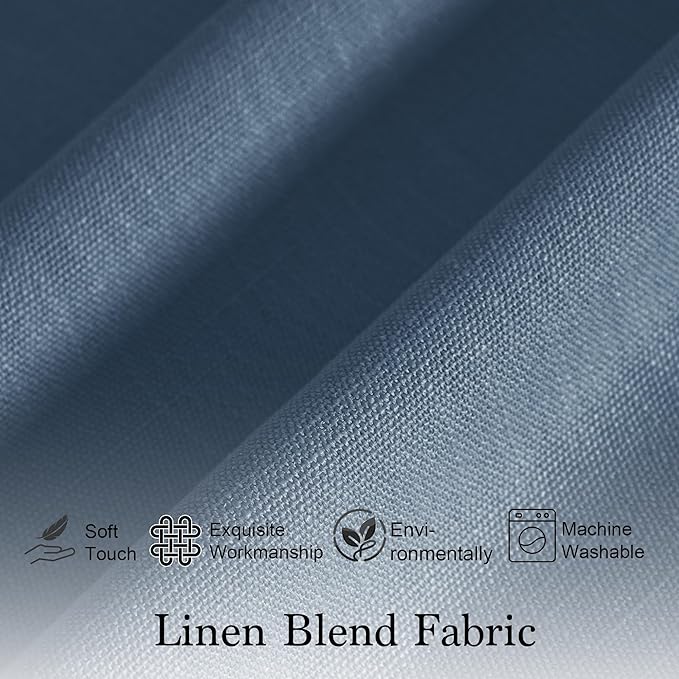 RYB HOME Short Kitchen Valances and Curtain Set, Thick Faux Linen Blended Topper Privacy Protect Short Cafe Curtains for Bathroom, 2 Panels, Rod Pocket, Stone Blue, W 26 x L 24 inch