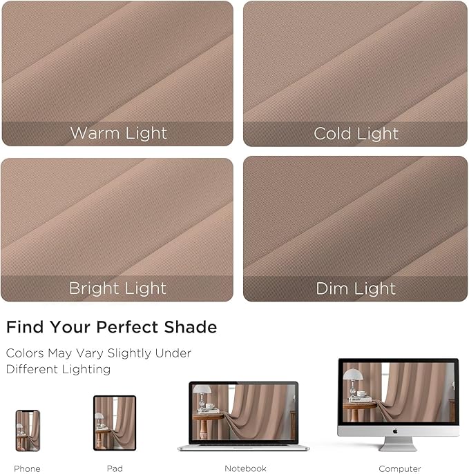 CUCRAF Khaki Blackout Curtains 90 inch Length 2 Panels Set, Rod Pocket Room Darkening Drapes for Bedroom Living Room, Insulated Thermal Light Blocking Window Curtain (W52 x L90 Inch)