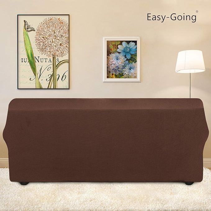 Easy-Going Stretch Oversized Sofa Slipcover 1-Piece Sofa Cover Furniture Protector Couch Soft with Elastic Bottom for Kids, Polyester Spandex Jacquard Fabric Small Checks Coffee