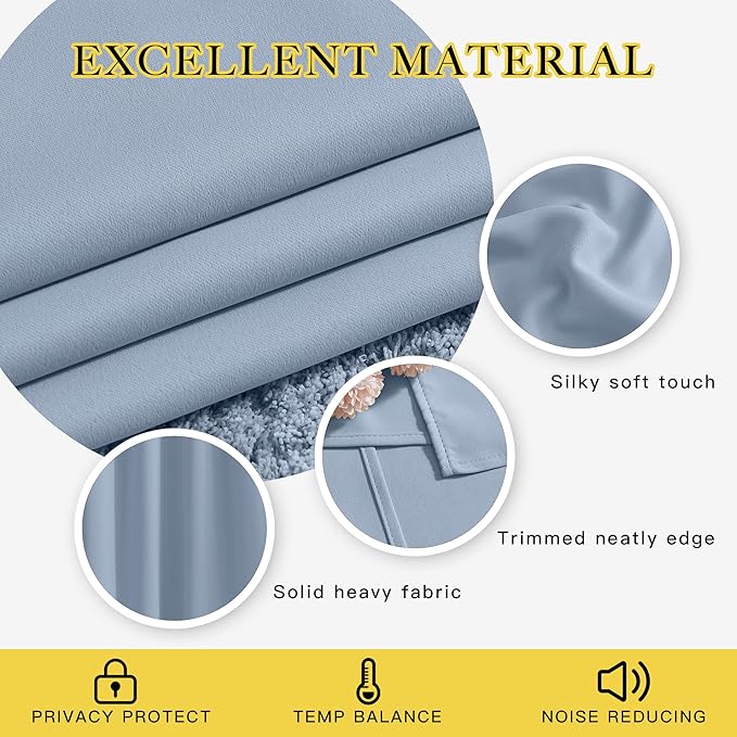 NICETOWN Vintage Blue Blackout Curtains for Living Room 84 inches Long - Thermal Insulated Grommet Room Darkening Window Treatments Sound Reducing Drapes for Bedroom, 2 Panels, W52 x L84