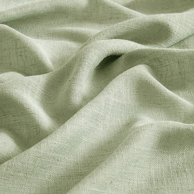 MIULEE Sage Green Linen Curtains 63 Inch Length 2 Panels for Bedroom Living Room, Soft Thick Linen Textured Kitchen Window Drapes Semi Sheer Light Filtering Back Tab Rod Pocket Burlap Look Decor