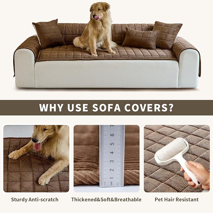 Couch Covers for Dogs Washable, Non Slip Couch Covers for Loveseat Sofa Pet Friendly, Soft Fuzzy Sofa Covers for Pet, Dog Couch Cover Furniture Protector(1PC,Dark Brown,27.6"x82.7")