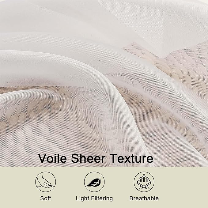 Sheer Ivory Curtains for Bedroom Living Room 90 Inches Long 2 Panels Set, Soft Airy Light Filtering Sheer Window Treatments, Modern Rod Pocket Curtains Drapes, Each 59" Wx90 L Inch