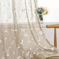 AmHoo 2 Panels Embroidered Leaf Pattern Semi Sheer Curtains Foliage Floral Voile Window Draperies Treatment for Bedroom Living Room Rod Pocket Taupe 53 x 95 Inch