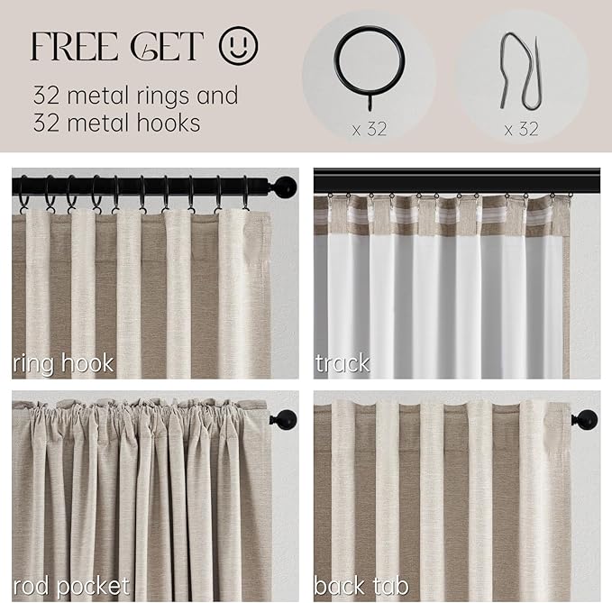 Topfinel 108 Inches Long Blackout Linen Curtains for Living Room,Extra Long Panels Large Window Room Darkening Textured Cold Block Rustic Acoustic Heavy Ivory Track Curtains 2 Panels