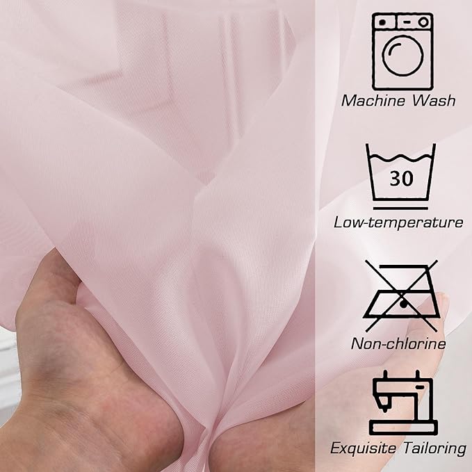 OWENIE Extra Long Sheer Curtains 96 Inches Long, Rod Pocket Airy Solid Blush Sheer Panels, Elegant Voile Sheer Curtains & Drapes for Living Room Bedroom 2 Panels Set, Each 42Wx96L inch