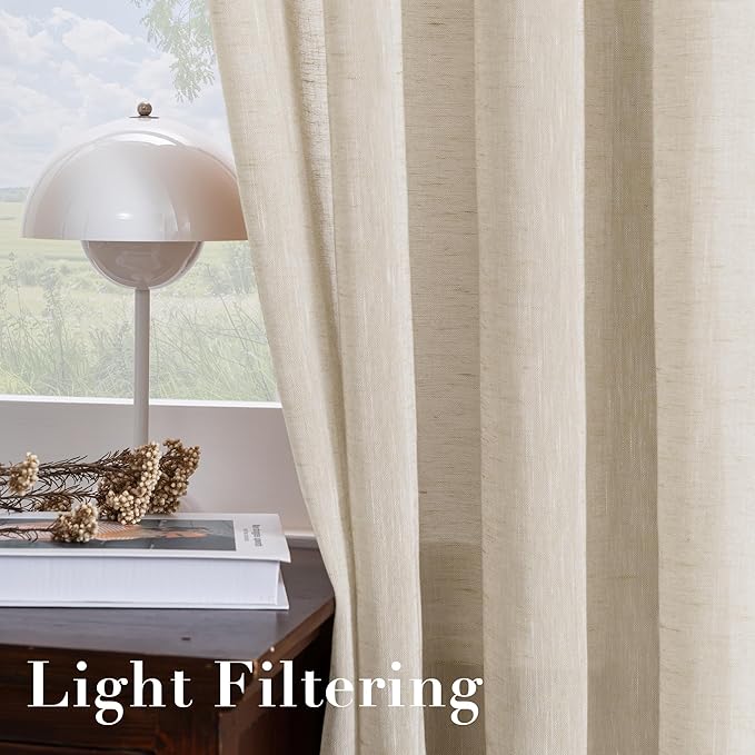 H.VERSAILTEX Linen Curtains Nickel Grommet Natural Linen Semi-Sheer Curtains 2 Panels Privacy Added Premium Soft Rich Material Drapes for Bedroom/Livingroom/Sliding Door - 52x72 - Inch - Linen