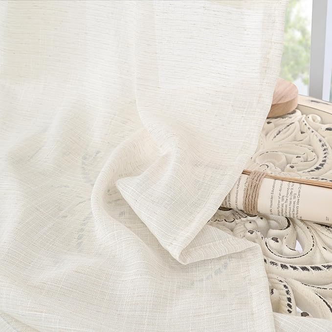 BGment Long Linen Curtains 102 Inch Length for Living Room, Window Drapes for Bedroom Farmhosue Office Decor with Rod Pocket Leightweight Rustic Country Textured, 2 Panels Set, Each 52 Inch Wide