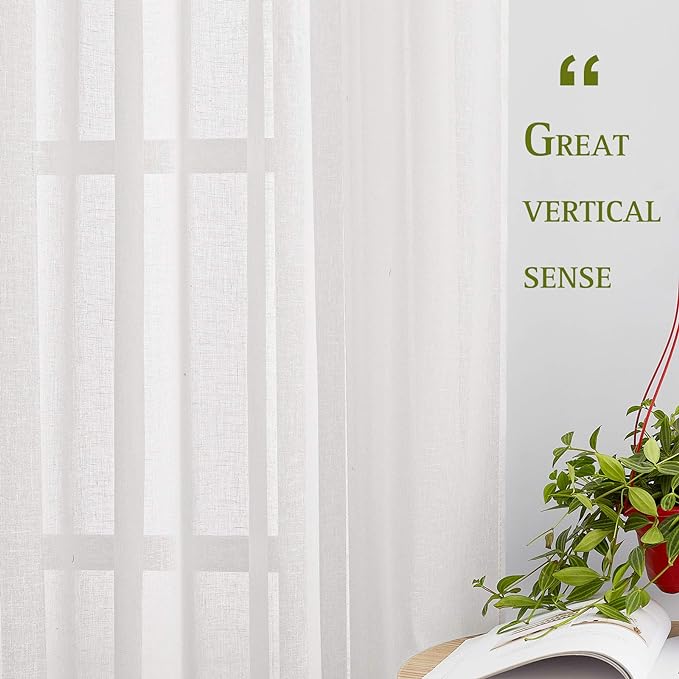 NICETOWN White Sheer Kitchen Curtains 30 inch Long, Grommet Semi Sheer Linen Blend Short Window Treatments Causal & Rustic Privacy Cafe Curtains, W29 x L30, 2 Panels