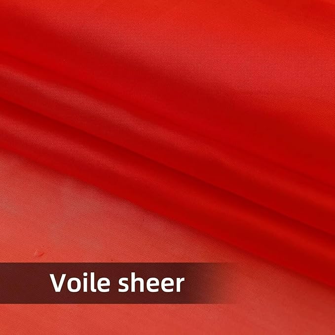 youleyar Solid Sheer Rod Pocket Curtain Voile Draperies 4 Panels White Beige Black Grey Ivory 52 Inch Width 108 Inch Long 1 Pair for Kitchen Bedroom Children Living Room Yard(Red,52 Wｘ108 L)