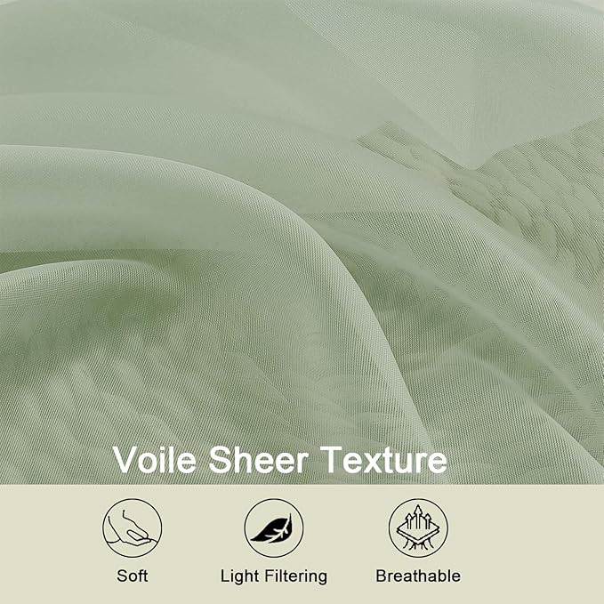Sage Green Sheer Curtain for Bedroom Living Room 72 Inches Long 2 Panels Set, Solid Soft Light Filtering Sheer Window Curtains, Modern Rod Pocket Door Curtain, Sage Green, 42" Wx72 L Inches
