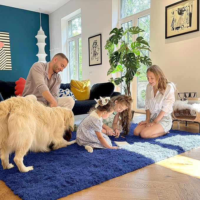 OLANLY 2x8 Machine Washable Runner Rugs for Hallway, Soft Fluffy Shaggy Bedside Rugs for Bedroom, Living Room, Indoor Floor Carpet for Kids Girls Boys, Nursery Rooms, Home Decor Aesthetic, Navy Blue