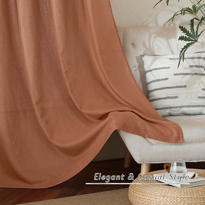 NICETOWN Caramel Linen Curtains for Kitchen, Thick Flax Small Window Treatments Semi Sheer Privacy Assured with Light Through for Cafe/Bathroom, W42 x L90, 2 Panels