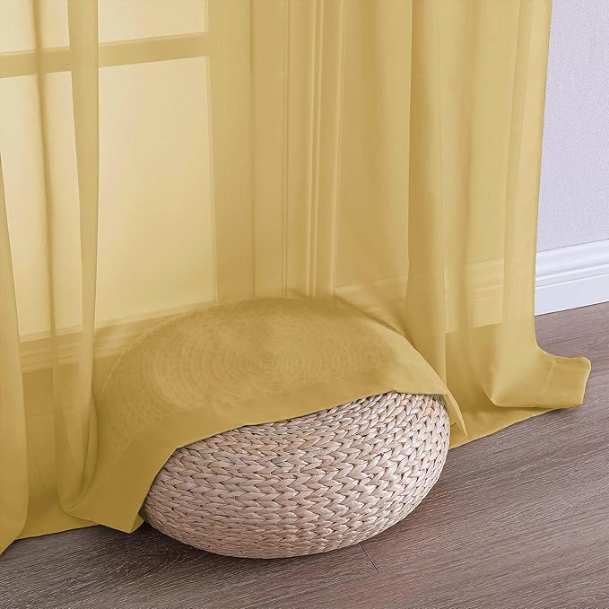 Chyhomenyc Gold Sheer Curtains 96 Inches Long 2 Panels, Light Filtering Gold Curtains for Living Room, Soft Gentle Voile Rod Pocket Bedroom Window Drapes, 59Wx96L Inch, 2PCS