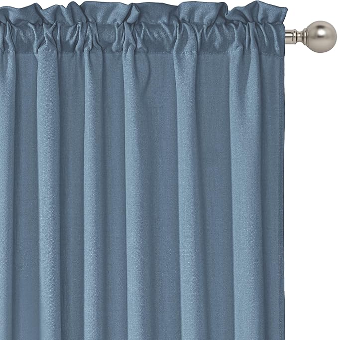 RYB HOME 2 Panels Sheer Valances Faux Linen Weave Textured Valance Curtains for Small Window Treatment Light Filtering Swag Curtain for Kitchen Living Room, Rod Pocket, Stone Blue, W 36 x L 63 inch
