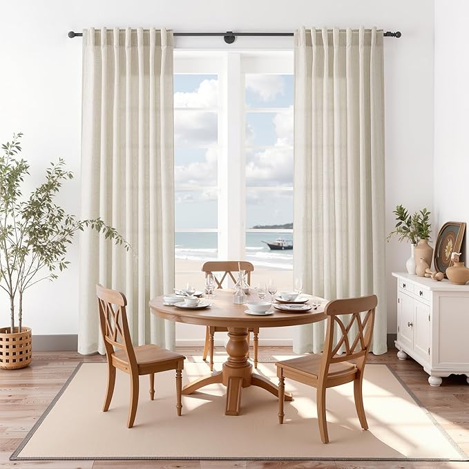 Nanspring Vanilla Linen Curtains for Living Room 63 Inch Length Luxury Light Filtering Semi Sheer Curtain Back Tab Modern Farmhouse Decor Elegant Coastal Drapes for Bedroom Office 52x63, 2 Panels