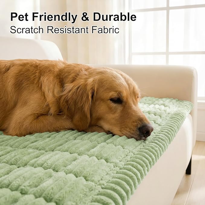 Smiry Couch Cover for Dogs Washable, Non Slip Fuzzy Pet Couch Covers for 3 Cushion Sofa Pet Friendly, Thick Soft Sofa Slipcovers Cushion Protector (Green, 27.6" x 82.7")