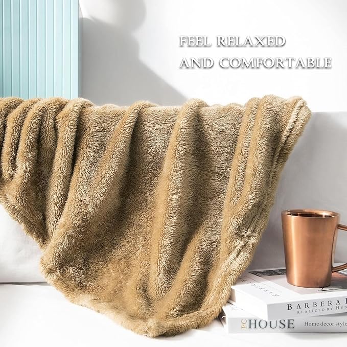 Exclusivo Mezcla Plush Fuzzy Fleece Bed Blanket Queen Size, Super Soft, Fluffy and Warm Blankets for Couch, Bed, All Season (Brown, 90x90 inches)
