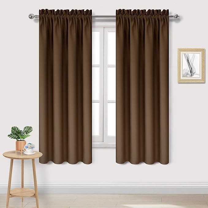 DWCN Blackout Curtains for Bedroom - Thermal Insulated Privacy Energy Saving Rod Pocket Drapes for Living Room, W 38 x L 63 Inch, Brown, Set of 2