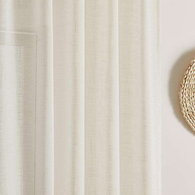 Joydeco Sheer Curtains 84 Inches Long, Cream Curtains for Living Room 2 Panels Set, Ivory Curtains Window Privacy Assured with Light Filtering(W52 x L84 Inch,Ivory)