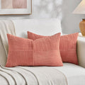 Fancy Homi 2 Packs Coral Lumbar Decorative Throw Pillow Covers 16x32 Inch for Living Room Couch, Rustic Farmhouse Boho Home Decor, Soft Striped Corduroy Rectangle Accent Peach Cushion Case 40x80 cm