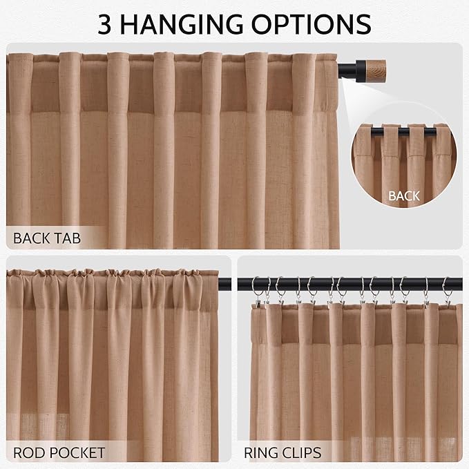 Extra Long Peach Linen Curtains 120 Inch for Girl Kids Bedroom 2 Panels Set Rod Pocket Back Tab Light Filtering Semi Sheer Soft Drapes Privacy High Ceiling Drapes Farmhouse Dinner Room 52x120