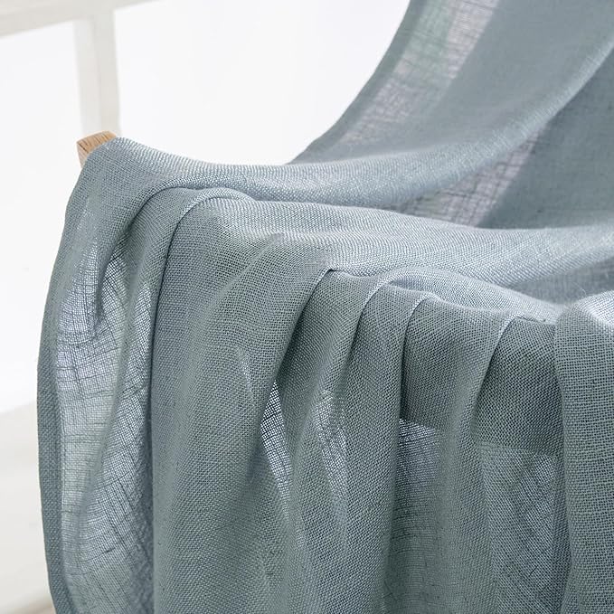 MIULEE Dusty Blue Linen Curtains 96 Inch Long 2 Panels for Bedroom Living Room, Soft Thick Linen Textured Window Drapes Semi Sheer Light Filtering Rod Pocket Back Tab Light Blue Burlap Look Decor