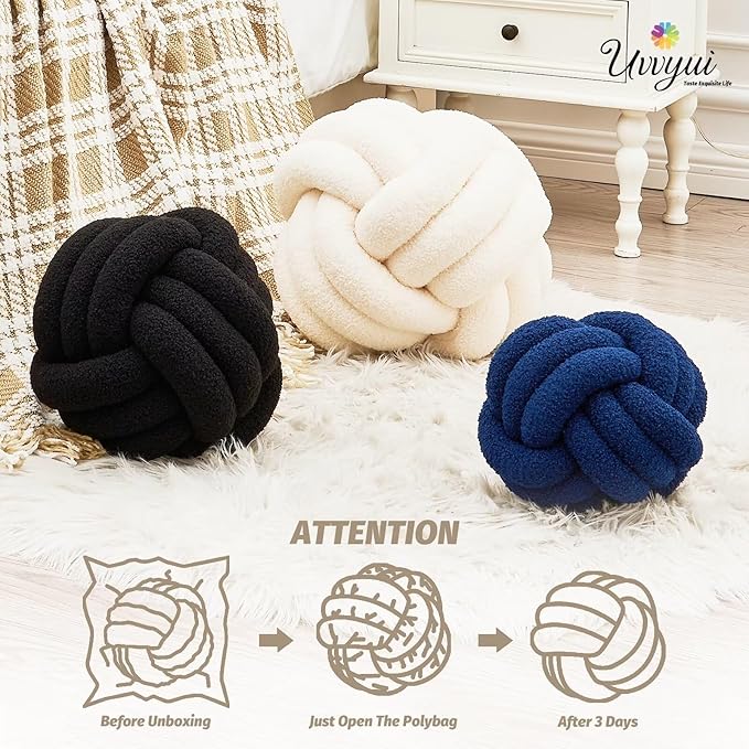 Uvvyui Knot Pillow Ball, Soft Home Decorative Round Throw Pillow, Handmade Knotted Plush Pillow, Round Boucle Pillow Cushion (8.6 Inches Burgundy)