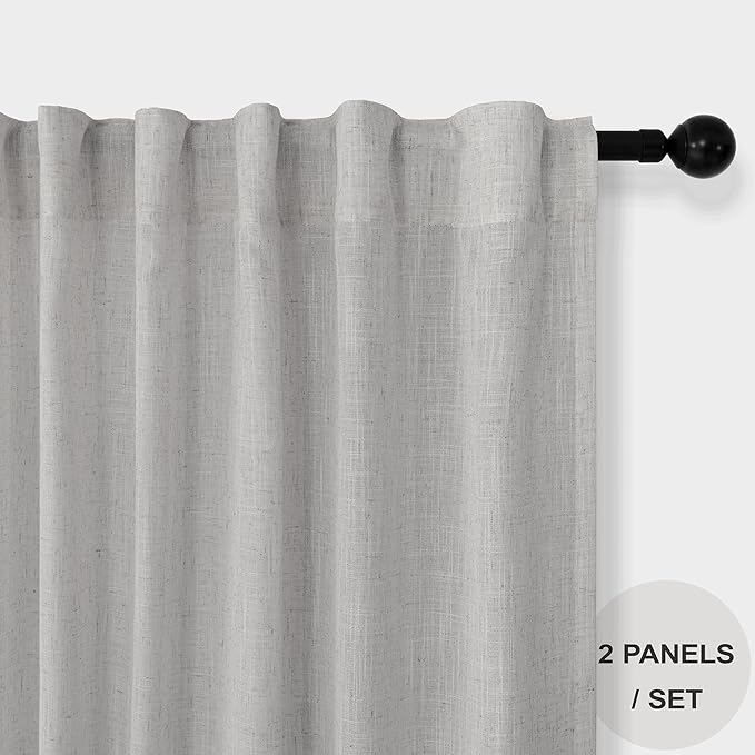Pitalk Light Grey Linen Curtains 102 Inches Long for Living Room 2 Panels Set Back Tab Pocket Large Window Drape Semi Sheer Dove Silver Gray Curtain 102 Length for Patio Sliding Door Bedroom Farmhouse