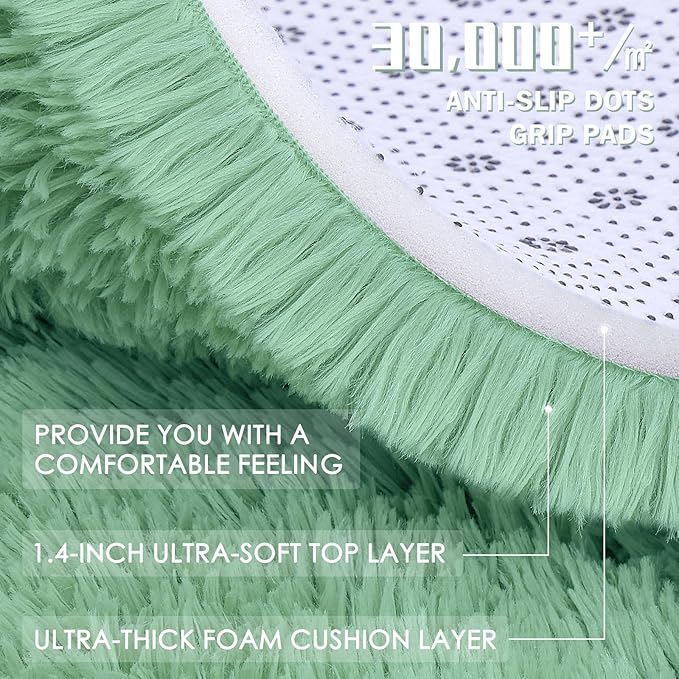 OLANLY 2x3 Machine Washable Small Bedside Rug, Soft Fluffy Shaggy Entryway Throw Rugs for Bedroom, Living Room, Indoor Floor Carpet for Kids Girls Boy, Nursery Rooms, Home Decor Aesthetic, Mint Green