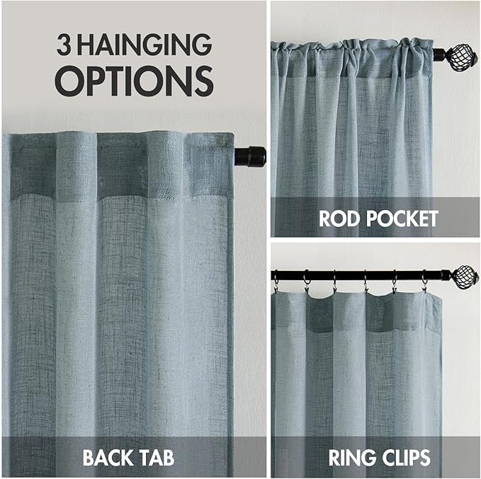 MIULEE Dusty Blue Linen Curtains 108 Inches Long 2 Panels for Bedroom Living Room, Soft Thick Linen Textured Window Drapes Semi Sheer Light Filtering Back Tab Rod Pocket Light Blue Decor