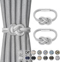 NICEEC 2 Pack Mini Magnetic Curtain Tiebacks Nordic Simple Style Drape Tie Backs Elegant Hand Weave Rope Knot Decorative Curtain Holdbacks for Home & Office Thin Window Drapery (Grey & White)