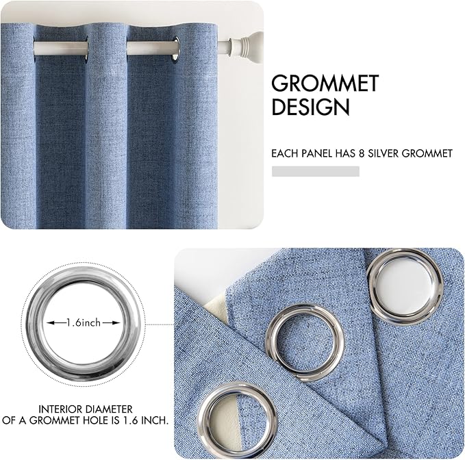 MIULEE Linen Texture Curtains for Bedroom Solid 100% Blackout Thermal Insulated Stone Blue Curtains Grommet Room Darkening Drapes Luxury Decor for Living Room Nursery 52x72 Inch (2 Panels)