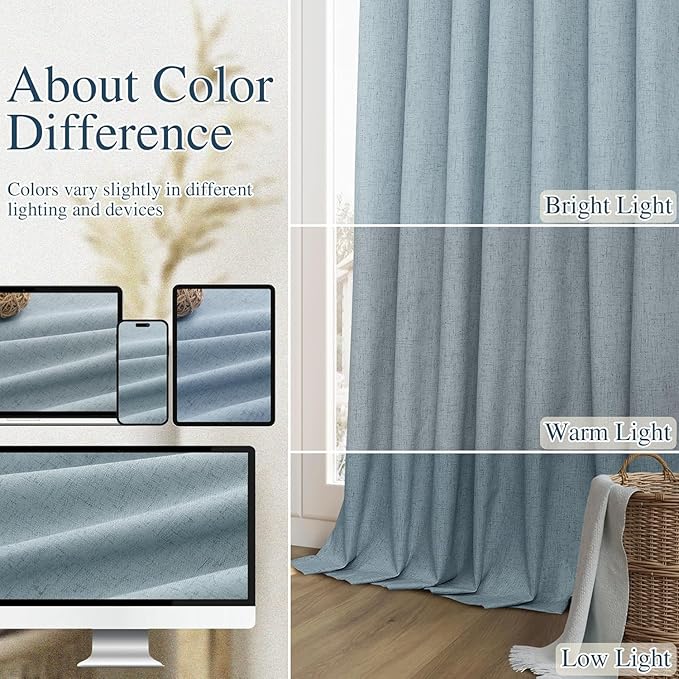 Guken Blue 100% Blackout Curtains 92 Inch Length 2 Panels Set for Living Room Bedroom Back Tab Thermal Insulated Black Out Linen Drapes Room Darkening Window Curtains 92 Inches Long Dusty Blue