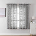 Lecloud Leia Charcoal Grey Sheer Curtains 45 Inch Length 2 Panels, Elegant Balance Light & Privacy Jacquard Textured Leaf Curtains, Dual Rod Pockets Drapes for Bedroom Living Room, 28" W x 45" L