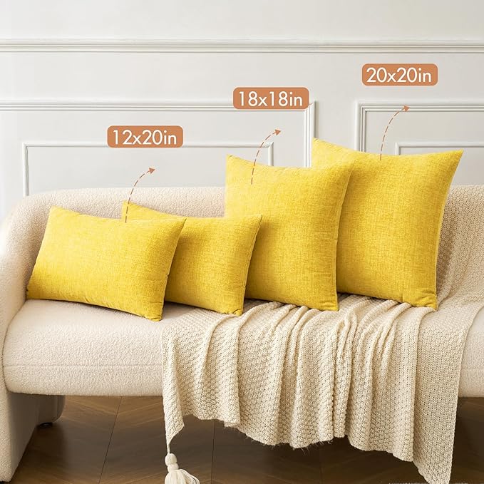 MIULEE Pack of 2 Couch Throw Pillow Covers 20x20 Inch Soft Yellow Chenille Pillow Covers for Sofa Living Room Spring Home Decor Couch Solid Dyed Cases