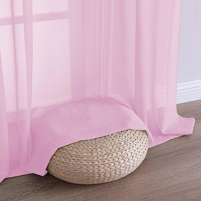 OVZME Light Pink Sheer Curtains 84 Inches Long 2 Panels Set, Light Filtering Sheer Curtains for Living Room Bedroom 59 Inch Extra Wide, Modern Voile Filmy Rod Pocket Window Drapes, 59Wx84L Inches