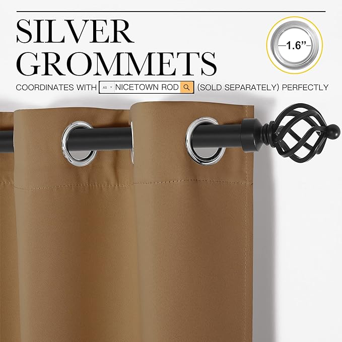 NICETOWN Sleek Blackout Curtains 68 inches Length for Windows, Noise Reducing and Block Draft Panels for Door Doorway Laundry Office Luxury Decor Theme (2 Panels, Gold Brown, W55 x L68 -Inch)
