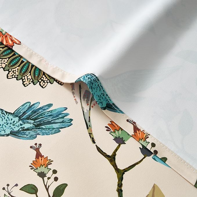 Topfinel Floral Curtains 96 Inches Long 2 Panels Unique Beige Luxury Elegant Colorful Euro Flower Hummingbird Patterned Rustic Vintage Grommet Drapes for Classroom Room Office Closet 52x96