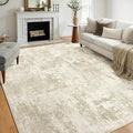 Washable Area Rugs 9'x12' Non-Slip Modern Abstract Soft for Living Room Entryway Bedroom Nursery, Print Pattern, Beige Cream Brown